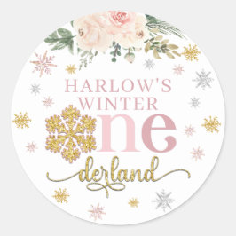 Winter Floral Snowflake ONEderland 1e verjaardag Ronde Sticker