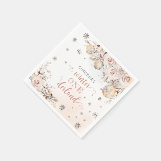 Winter Floral Snowflake ONEderland 1e verjaardag Servet (Hoek)