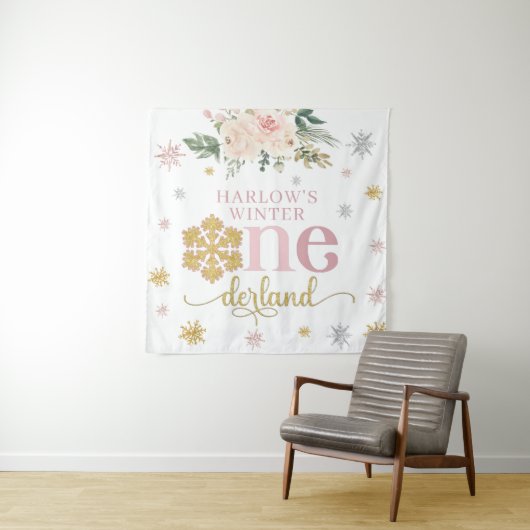 Winter Floral Snowflake ONEderland 1e verjaardag Wandkleed (In situ)