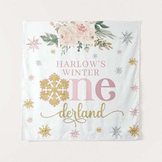 Winter Floral Snowflake ONEderland 1e verjaardag Wandkleed (Voorkant)