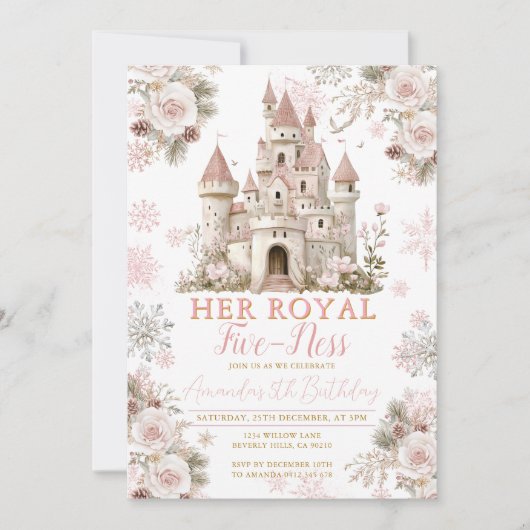 Winter Floral Snowflake royal fiveness Birthday Kaart (Voorkant)