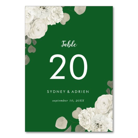 Winter Floral | Tafelnummers groene bruiloften (Achterkant)