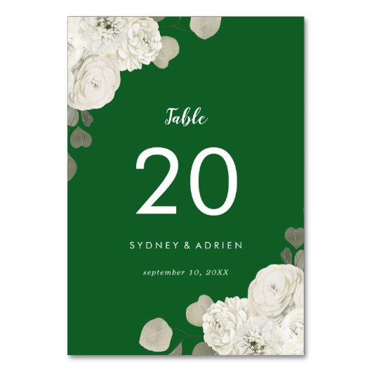 Winter Floral | Tafelnummers groene bruiloften (Voorkant)
