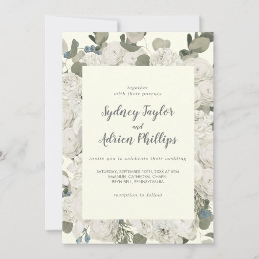 Winter Floral | Uitnodiging tot Casual bruiloft in (Voorkant)