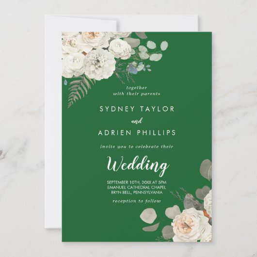 Winter Floral | Uitnodiging tot groene informele w (Voorkant)