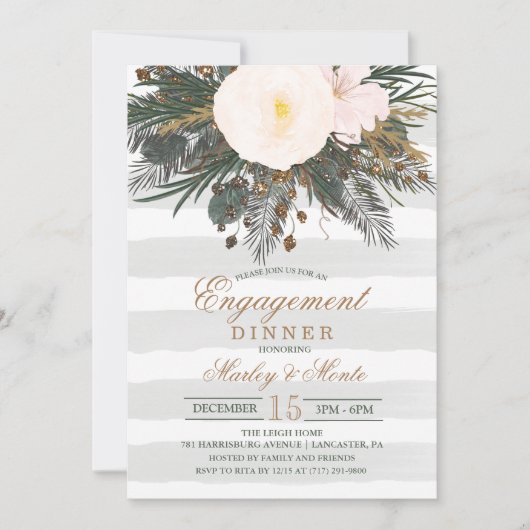 Winter Floral Verloving Dinner Invitation Kaart (Voorkant)