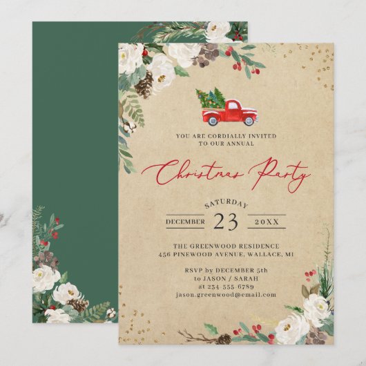 Winter Floral  Vrachtkerstfeest Kaart (Voorkant / Achterkant)