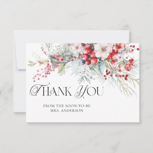 Winter Floral Vrijgezellenfeest Bedankt Card Kaart (Voorkant)