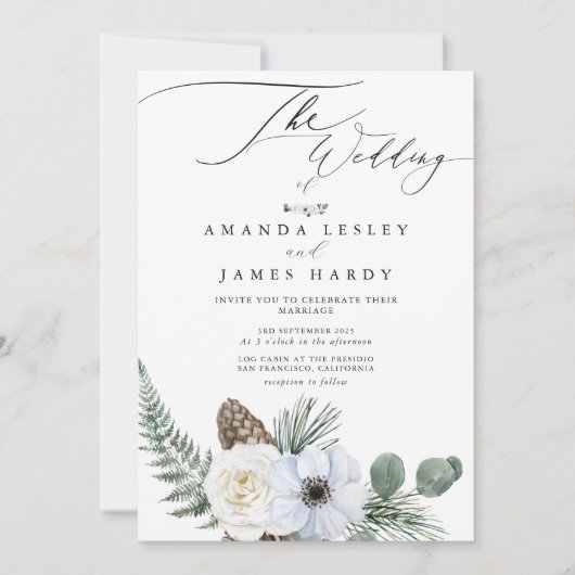 Winter Floral Waterverf bruiloft Kaart (Voorkant)