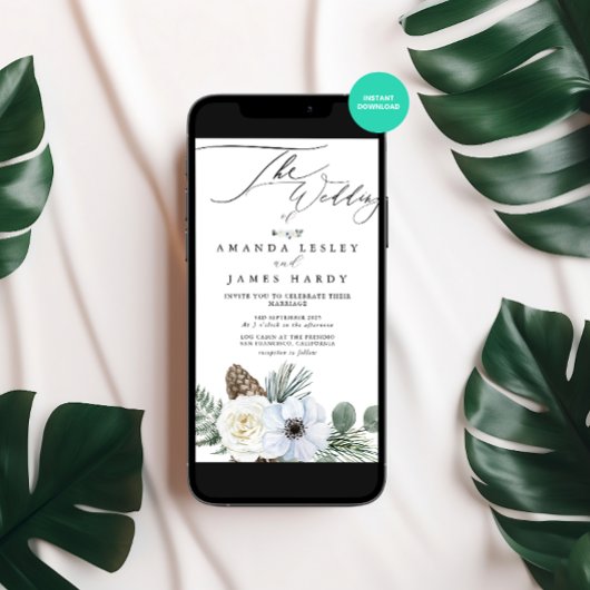 Winter Floral Waterverf bruiloft Kaart