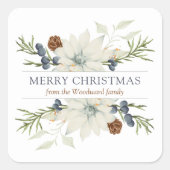 Winter Floral Waterverf Dusty Blue White Vierkante Sticker (Voorkant)