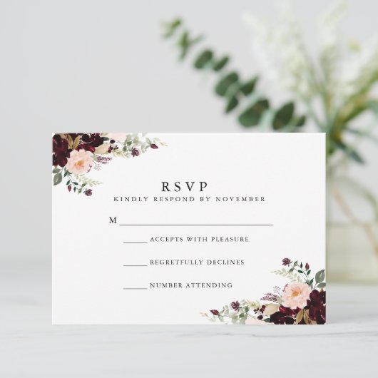 Winter Floral Waterverf RSVP Kaartje (Staand voorkant)
