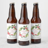 Winter Floral Waterverf Wreath | Weddenschap Bier Etiket (Flessen)