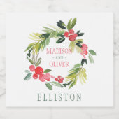 Winter Floral Waterverf Wreath | Weddenschap Bier Etiket (Enkel label)