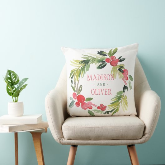 Winter Floral Waterverf Wreath  | Weddenschap Kussen (Stoel)