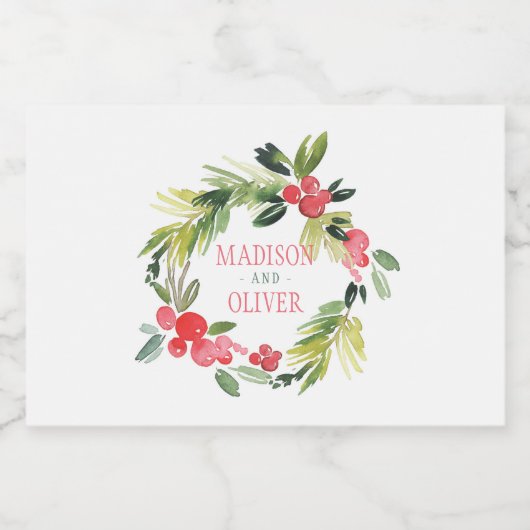 Winter Floral Waterverf Wreath | Weddenschap Voedselcontainer Etiket (Enkel label)