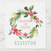 Winter Floral Waterverf Wreath | Weddenschap Wijn Etiket (Enkel label)