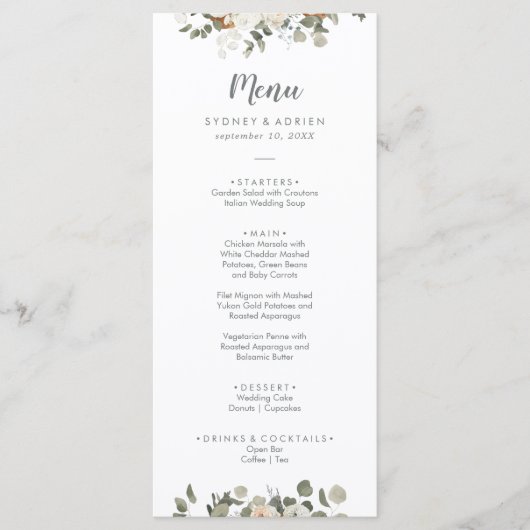 Winter Floral Weddenschap Menu (Voorkant)