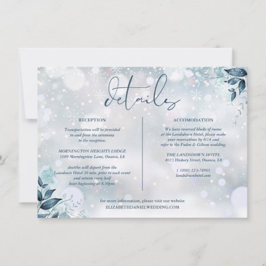 Winter Floral Wedding Details Informatie Kaart (Voorkant)