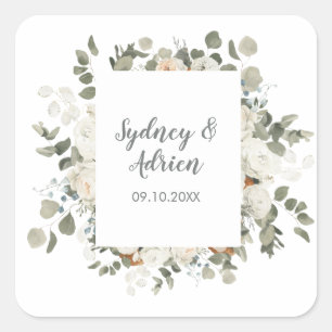 Winter Floral Wedding Envelope Seals Vierkante Sticker