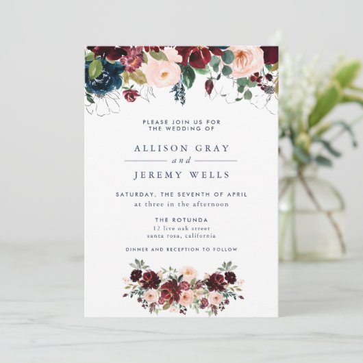 Winter Floral Wedding Kaart (Staand voorkant)