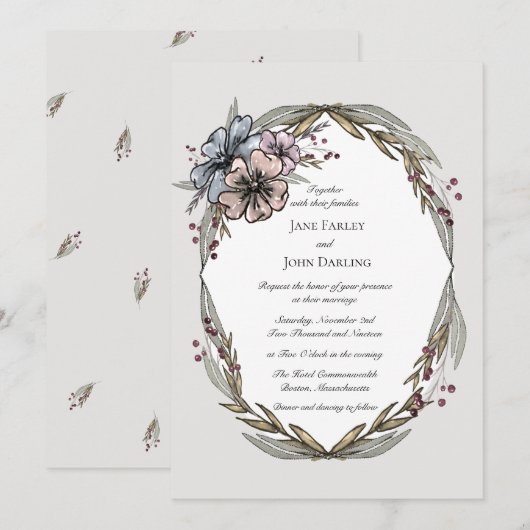 Winter Floral Wedding Kaart (Voorkant / Achterkant)