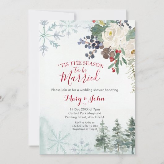 Winter Floral Wedding Kaart (Voorkant)