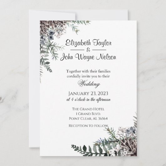 Winter Floral Wedding Kaart (Voorkant)