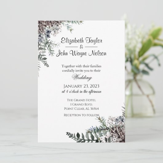 Winter Floral Wedding Kaart (Staand voorkant)