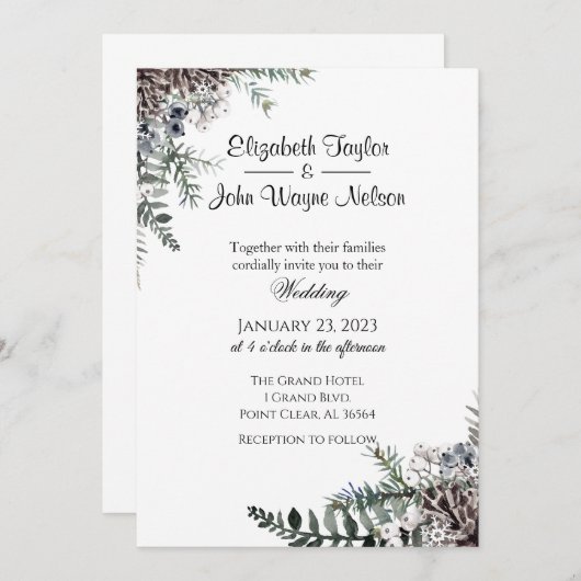 Winter Floral Wedding Kaart (Voorkant / Achterkant)