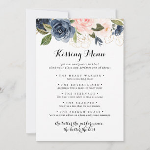 Winter Floral Wedding Kissing Menu Game Kaart