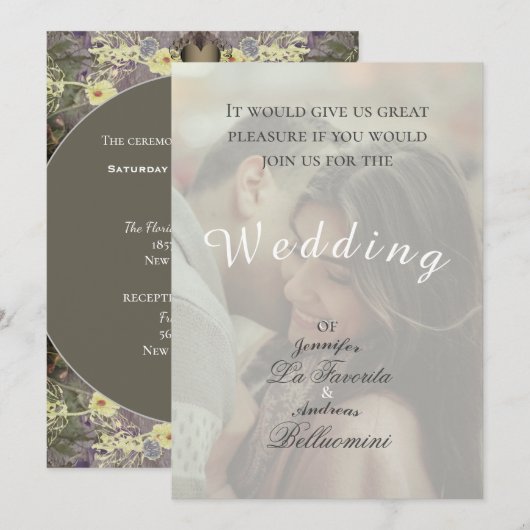 Winter Floral Wedding & Photo Invite Kaart (Voorkant / Achterkant)