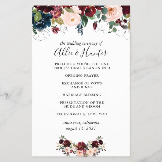 Winter Floral Wedding Programme Flyer (Voorkant)