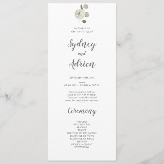 Winter Floral Wedding Programme Programmakaart (Voorkant)