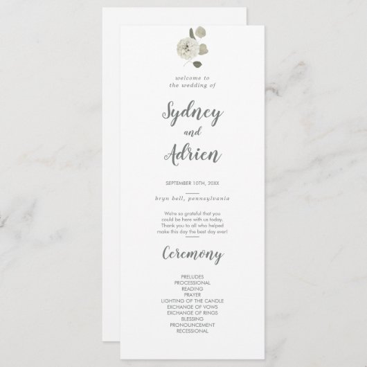 Winter Floral Wedding Programme Programmakaart (Voorkant / Achterkant)