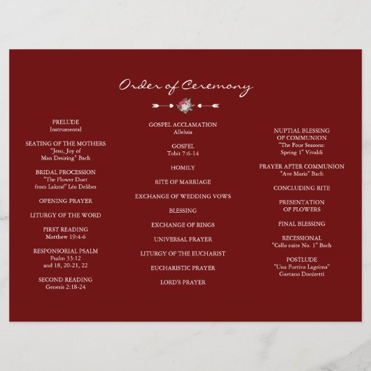 Winter Floral Wreath Tri+Fold Wedding Programme Flyer (Achterkant)