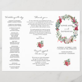 Winter Floral Wreath Tri+Fold Wedding Programme Flyer