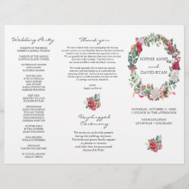 Winter Floral Wreath Tri+Fold Wedding Programme Flyer