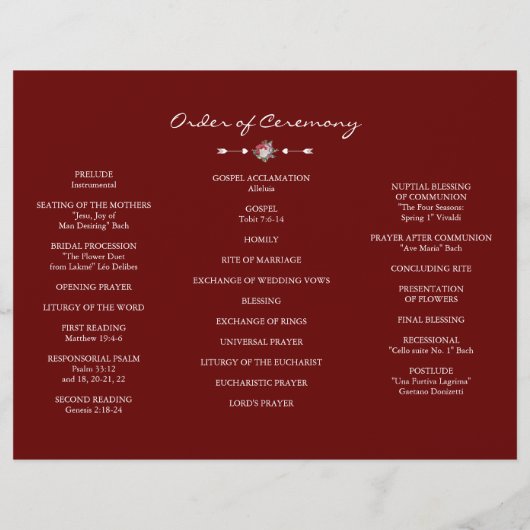 Winter Floral Wreath Tri+Fold Wedding Programme Flyer (Achterkant)