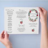Winter Floral Wreath Tri+Fold Wedding Programme Flyer (Hand)