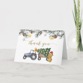 Winter Floral X'mas Tree Tractor Bear Baby Shower  Bedankkaart
