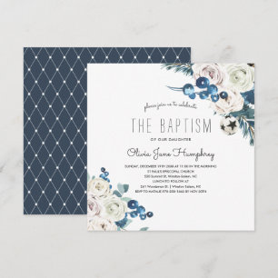 Winter Florals Baptism Invitation Kaart