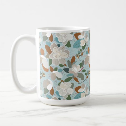 Winter Florals Blue Gray Koffiemok (Links)