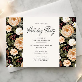 Winter Florals Elegant Holiday Party Invitation Kaart