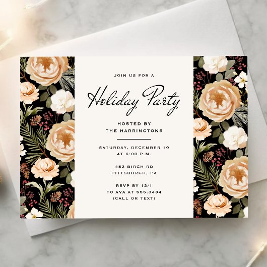 Winter Florals Elegant Holiday Party Invitation Kaart