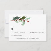 Winter Florals en Evergreen bruiloft RSVP Kaart (Voorkant)