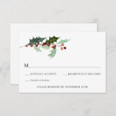 Winter Florals en Evergreen bruiloft RSVP Kaart (Voorkant / Achterkant)