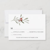 Winter Florals en Evergreen bruiloft RSVP Kaart (Voorkant)