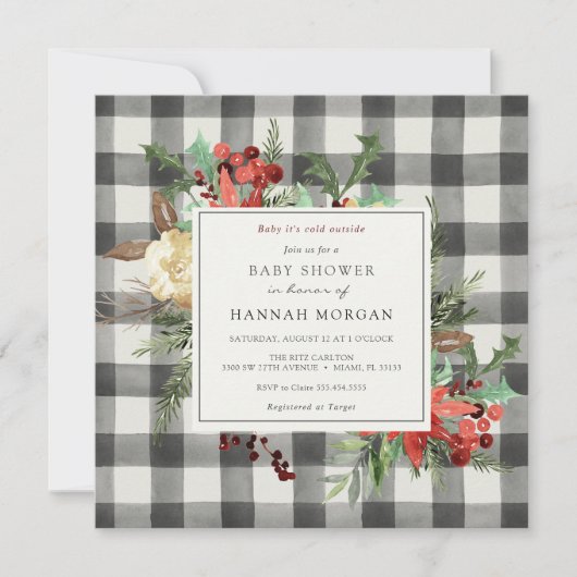 Winter Florals en Evergreen Pset Baby shower Kaart (Voorkant)