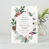 Winter Florals en Greenery Baby shower Invitation Kaart (Staand voorkant)